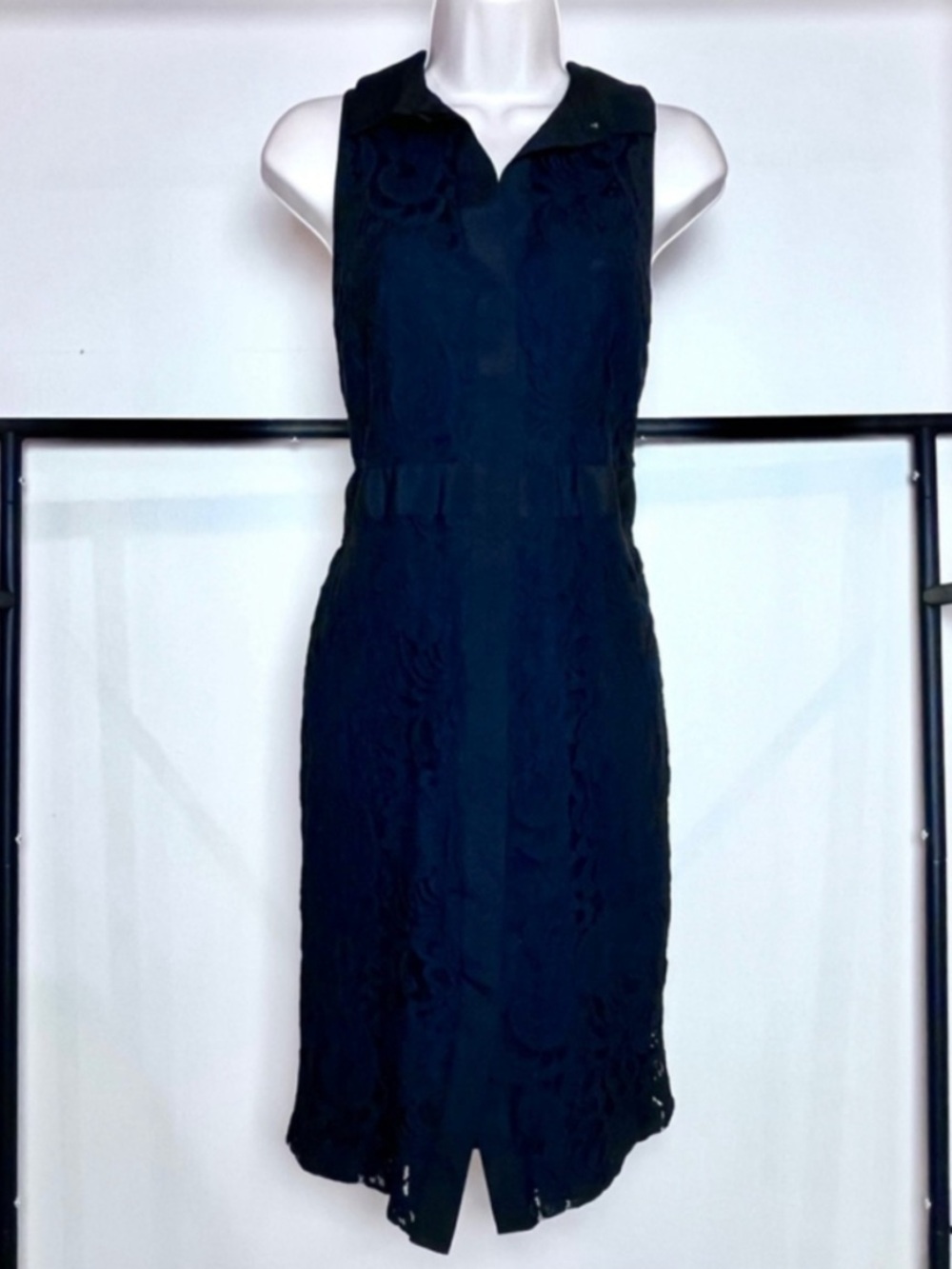 Ann Taylor Preppy Black Collared Sleeveless Lace Midi Dress Casual Office Event